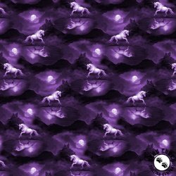 Clothworks Unicorn Magic Night Gallop Eggplant