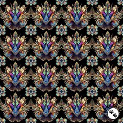 QT Fabrics Mystic Owls Feather Medallion Black