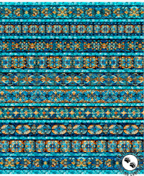 QT Fabrics Bohemian Sunrise Celestial Border Stripe Turquoise QT Fabrics Bohemian Sunrise Celestial Border Stripe Turquoise