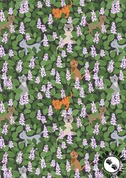 Lewis and Irene Fabrics Purrfect Book Club Catnip Multi on Grey