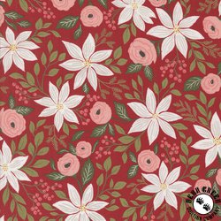 Moda Berry And Pine Poinsettia Party Cranberry