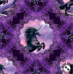 Clothworks Unicorn Magic Medallions Eggplant