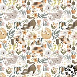 Windham Fabrics Petal and Purr Purrfect Plants White Windham Fabrics Petal and Purr Purrfect Plants White