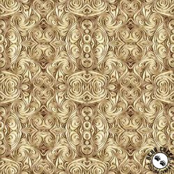 QT Fabrics Endless Blues 108 Inch Wide Backing Geo Medallion Tan