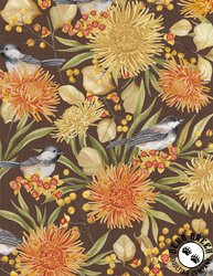 Wilmington Prints Chickadee Charm Large Birds and Floral All Over Brown