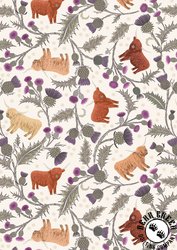 Lewis and Irene Fabrics Highlands Highland Cow and Thistle Cream