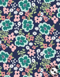 Wilmington Prints Juliette Large Floral Navy/Teal