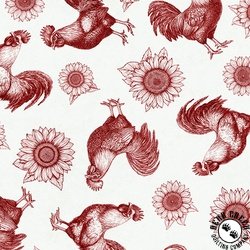 QT Fabrics Rule the Roost Roosters and Sunflowers Red QT Fabrics Rule the Roost Roosters and Sunflowers Red
