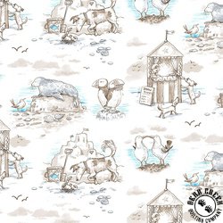 Clothworks Sandy Toes Scenic Toile Taupe