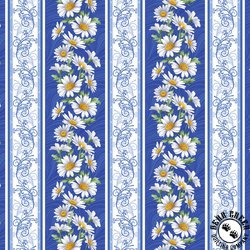 Benartex All About Daisies Stripe Blue/White