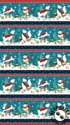 Northcott Woodland Wishes Border Stripe Teal/Multi Northcott Woodland Wishes Border Stripe Teal/Multi
