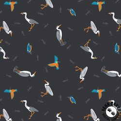 Lewis and Irene Fabrics Small Things Rivers and Creeks Herons and Kingfisher Dark Lewis and Irene Fabrics Small Things Rivers and Creeks Herons and Kingfisher Dark