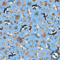 QT Fabrics Deep Sea Dazzle Sea Creatures Blue QT Fabrics Deep Sea Dazzle Sea Creatures Blue
