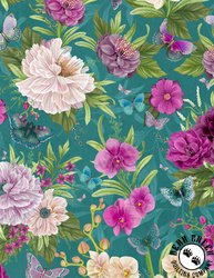 Wilmington Prints Midnight Garden Large Floral All Over Teal