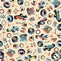QT Fabrics Turbo Tykes Racetrack Gear Cream QT Fabrics Turbo Tykes Racetrack Gear Cream