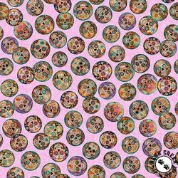 QT Fabrics Skullduggery Mini Sugar Skulls Pink