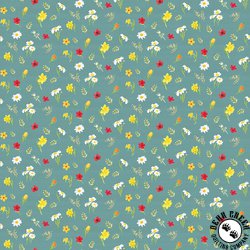 Riley Blake Designs Covered Bridges in Spring Flowers Aqua Riley Blake Designs Covered Bridges in Spring Flowers Aqua
