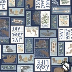 P&B Textiles Lakeside Days Live Love Lake Blocks Navy