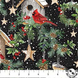 Northcott Winter Song Birdhouse Feature Black/Multi