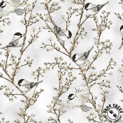 Hoffman Fabrics Cotton and Pine Birds Light Grey/Silver