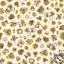 QT Fabrics Sunflower Serenade Sunflower and Bikes Oatmeal QT Fabrics Sunflower Serenade Sunflower and Bikes Oatmeal