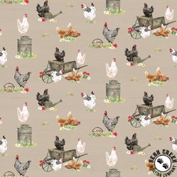 Riley Blake Designs Spring Barn Quilts Chickens Tan
