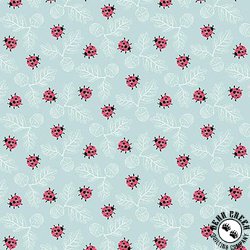 Studio E Fabric In The Thicket Tossed Ladybugs Light Blue