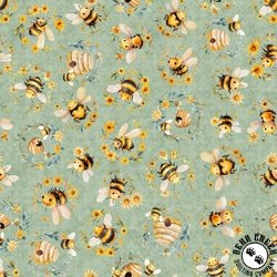 QT Fabrics Buzz, Buzz, Buzz Bees and Beehives Sage QT Fabrics Buzz, Buzz, Buzz Bees and Beehives Sage