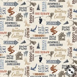 Clothworks Snow Mountain Flannel Words Multi