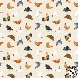 Clothworks Simple Life Chickens Light Butter Clothworks Simple Life Chickens Light Butter