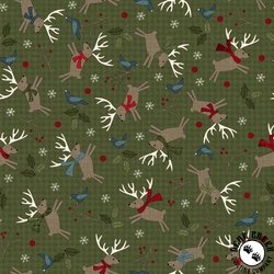 Maywood Studio Holly Jolly Flannel Deer Green