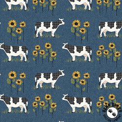 Benartex Heartland Grazing Cows Dark Blue