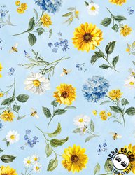 Wilmington Prints Bees and Blooms Large Floral Toss Blue