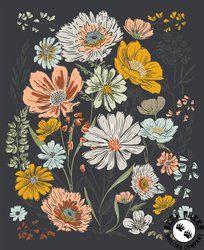 Moda Woodland and Wildflowers Panel Charcoal