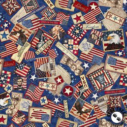 QT Fabrics American Tapestry Patriotic Collage Blue