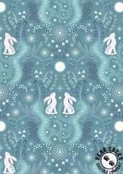 Lewis and Irene Fabrics A Winter's Moon Winter Hare Iced Aqua with Pearl Lewis and Irene Fabrics A Winter's Moon Winter Hare Iced Aqua with Pearl