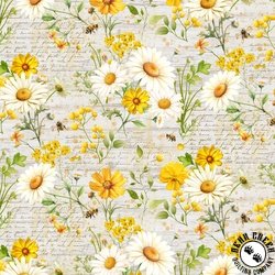Timeless Treasures You Are My Sunshine Daisies & Sunflowers with Text Beige