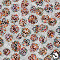 QT Fabrics Skullduggery Sugar Skulls Toss Gray QT Fabrics Skullduggery Sugar Skulls Toss Gray