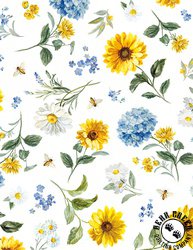 Wilmington Prints Bees and Blooms Large Floral Toss White