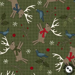 Maywood Studio Holly Jolly Flannel Deer Green