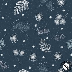 Lewis and Irene Fabrics The Secret Winter Garden Flannel Frosted Garden Dark Blue