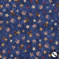QT Fabrics American Spirit Liberty Bell and Stars Dark Blue