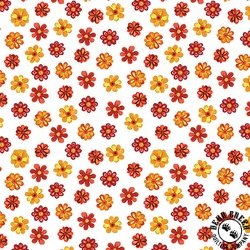Benartex Farm Feathered Folk Flowers White Benartex Farm Feathered Folk Flowers White