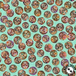 QT Fabrics Skullduggery Mini Sugar Skulls Turquoise