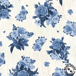 Blank Quilting English Blue and White Flower Bouquets White