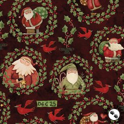 Riley Blake Designs Up on the Housetop Santa Holly Dark Cranberry