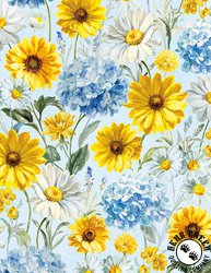 Wilmington Prints Bees and Blooms Packed Flowers Blue