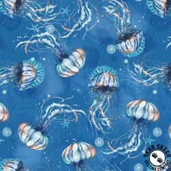 Blank Quilting Seatopia Jellyfish Medium Blue Blank Quilting Seatopia Jellyfish Medium Blue