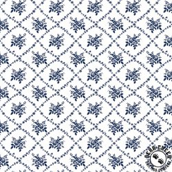 Benartex Classic Keepsakes in Blue Rose Trellis White/Navy