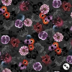 P&B Textiles Moon Flower Tossed Floral on Tone Dark Silver P&B Textiles Moon Flower Tossed Floral on Tone Dark Silver